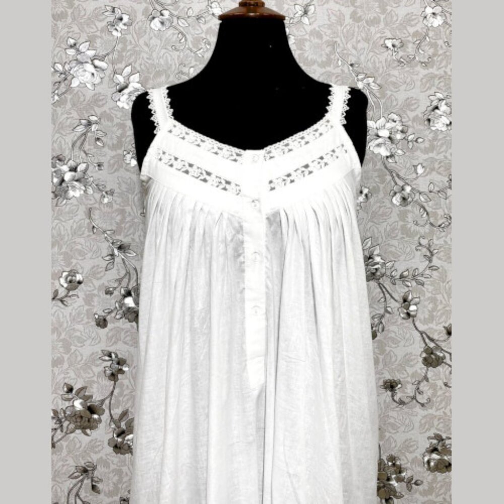 SoieRose 100% White Cotton Sleeveless Nightgown with Straps - SR-1015